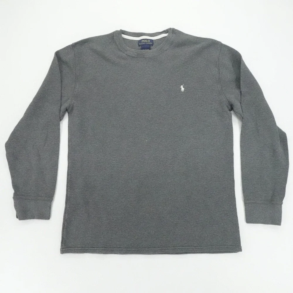 Polo Ralph Lauren Thermal Shirt Mens 2XL Gray Long Sleeve Waffle Knit Crew Neck